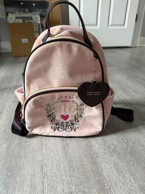 Juicy Couture Pink Velvet Mini Backpack with Heart Charm